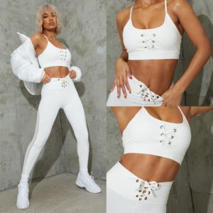 2021 European and American Yoga Clothes Cheap Front Slit Tie Rope Sling Bra Fight Net Tight Trousers Yoga Fitness Two-piece Suit
