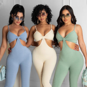 New Summer Sexy Halter Sleeveless Hollow Sling Skinny Casual Jumpsuit Yoga Set For Woman