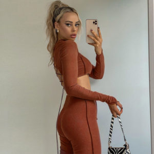 New Sexy Backless Chain Crop Top Trousers Fashion Casual Two Piece Suit