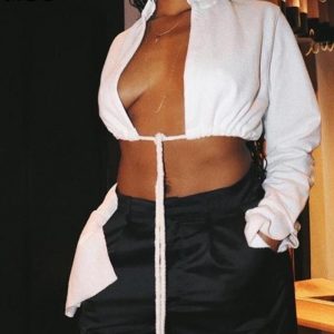 Long Sleeve Women Cropped Top V-neck Sexy Casual Streetwear