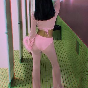 Sexy durchsichtige Trainingsanzüge aus rosa Mesh