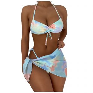 Zwee-Stéck Tie-Dye Knotting Padded Bra Mikro Bikini