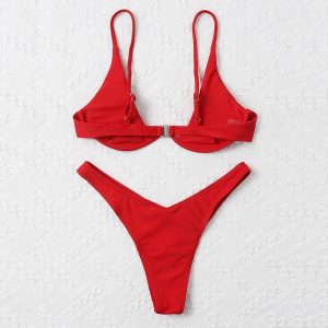 Women Solid Push Up Padded Triangle Swimsuit